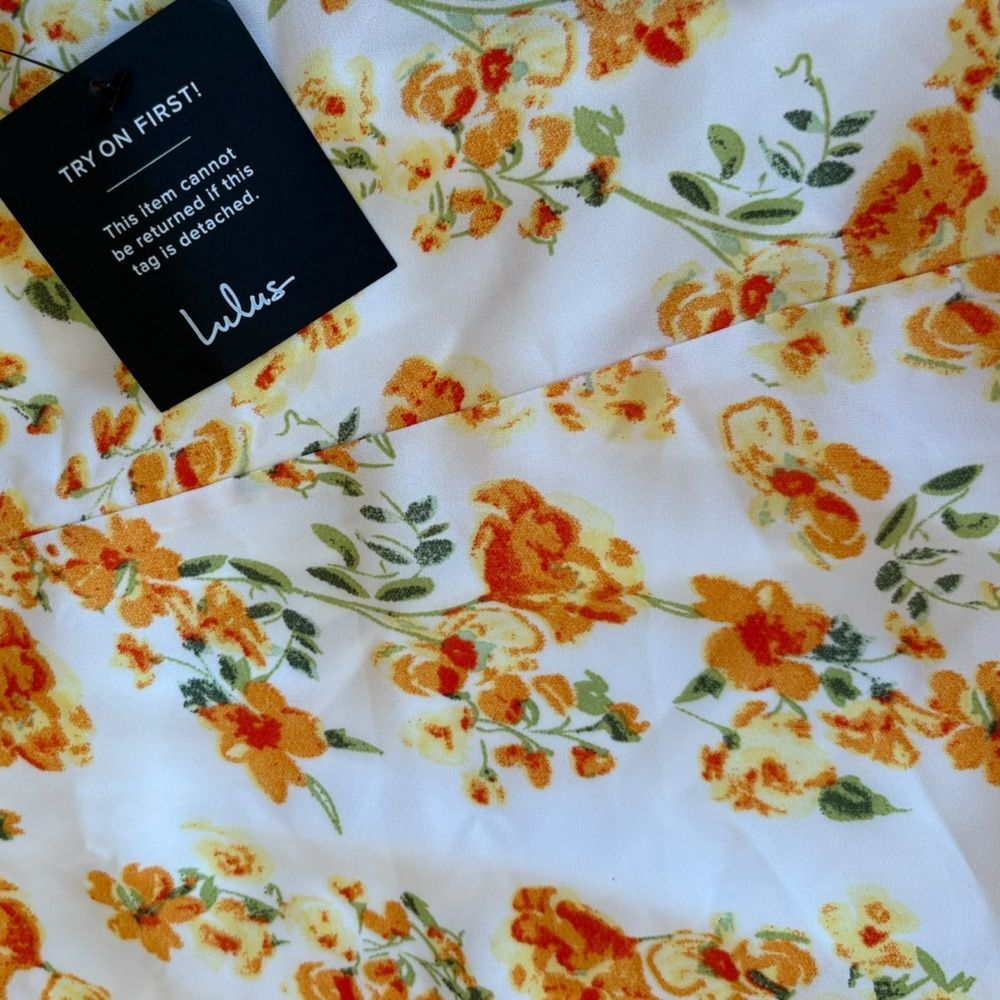Lulus Day Date Tie Back White Orange Floral Mini Dress Womens Size Large New - Picture 10 of 13